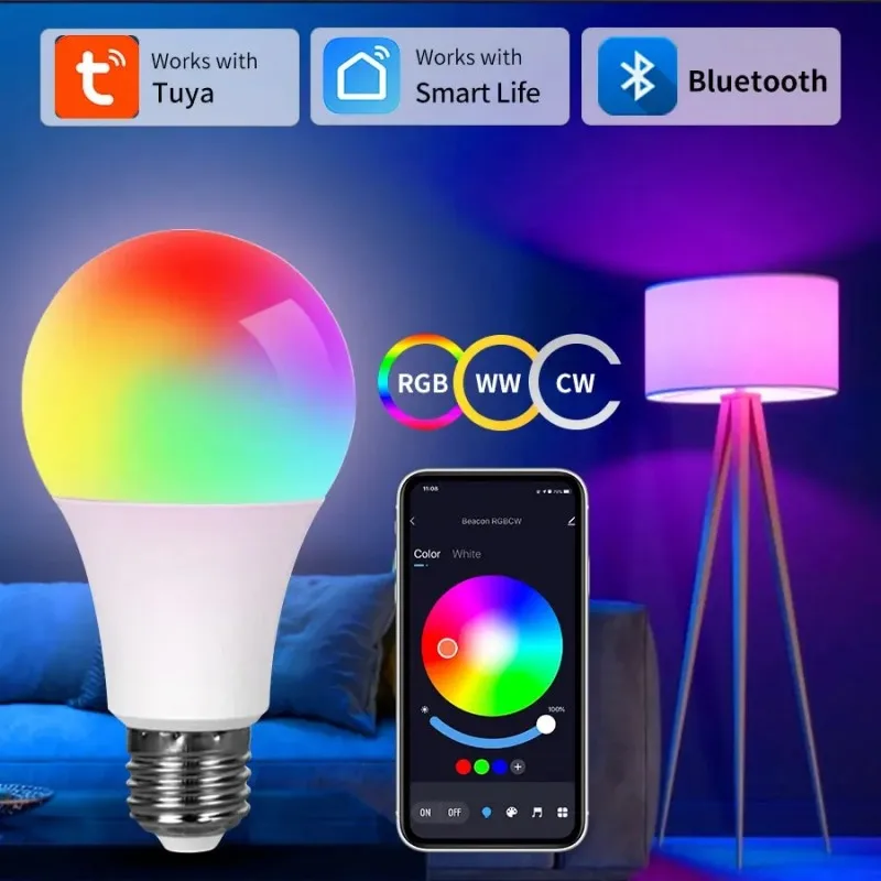 EU E27 Smart Bulb 220V,RGBW Bulb,Works With Tuya Smart/Smart Life (Bluetooth)APP Short Range Control,Dimmable Music Sync