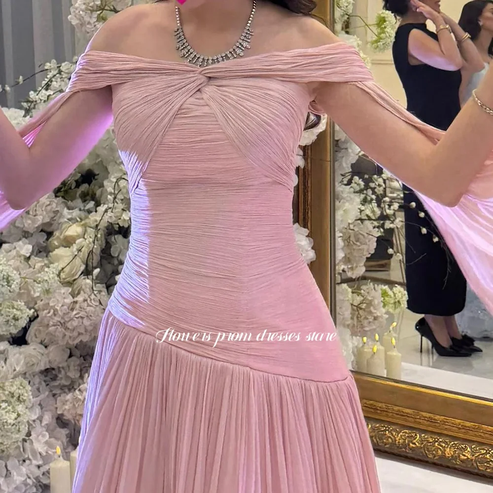 Flowers Off Shoulder Party Dress with Pleats A Line Evening Dresses Elegant Formal Occasion Dress Robe De Soirée Customized
