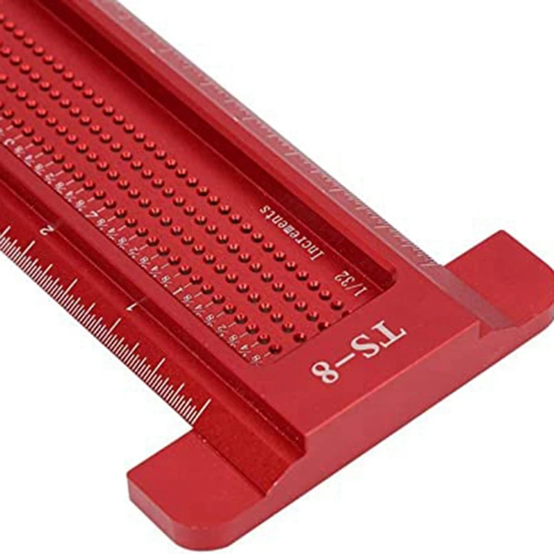 HOT SALE Woodworking Scriber, Multifunction Woodworking Aluminum Alloy Measure Ruler For Carpenter Red