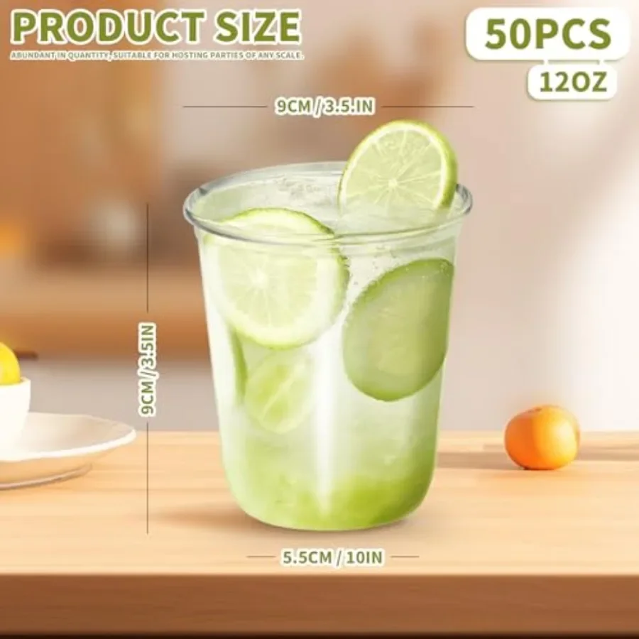 50 PCs Clear Round Bottom Plastic Cups, Disposable Stemless Wine Glasses, Iced Coffee Cups for Cold Drinks, Juice, Boba Tea, Sm - view 2