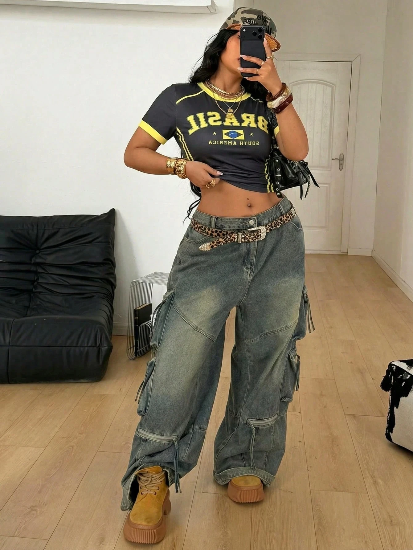 Coolane Women's Plus Size Spring_Summer Streetwear Style Cool Basketball Jersey Design Letter Print Yellow Top For Brazil