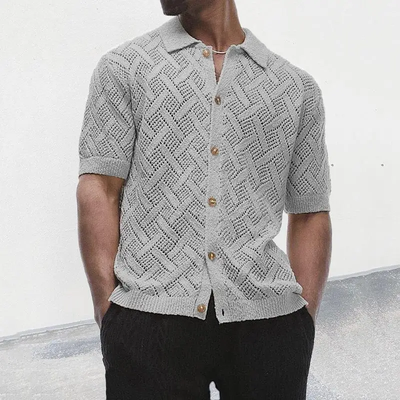 

Men's Knitted ort Sve Cardigan Hollow out Collar Polyester Fiber Thin Winter Casual Wear Easy Care