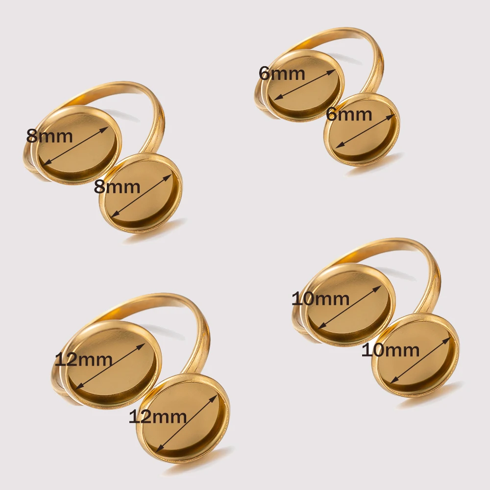 5pcs Adjustable Stainless Steel Open Double Ring Settings Blank Base Bezel Cabochons for Jewelry Materials Making DIY Finger