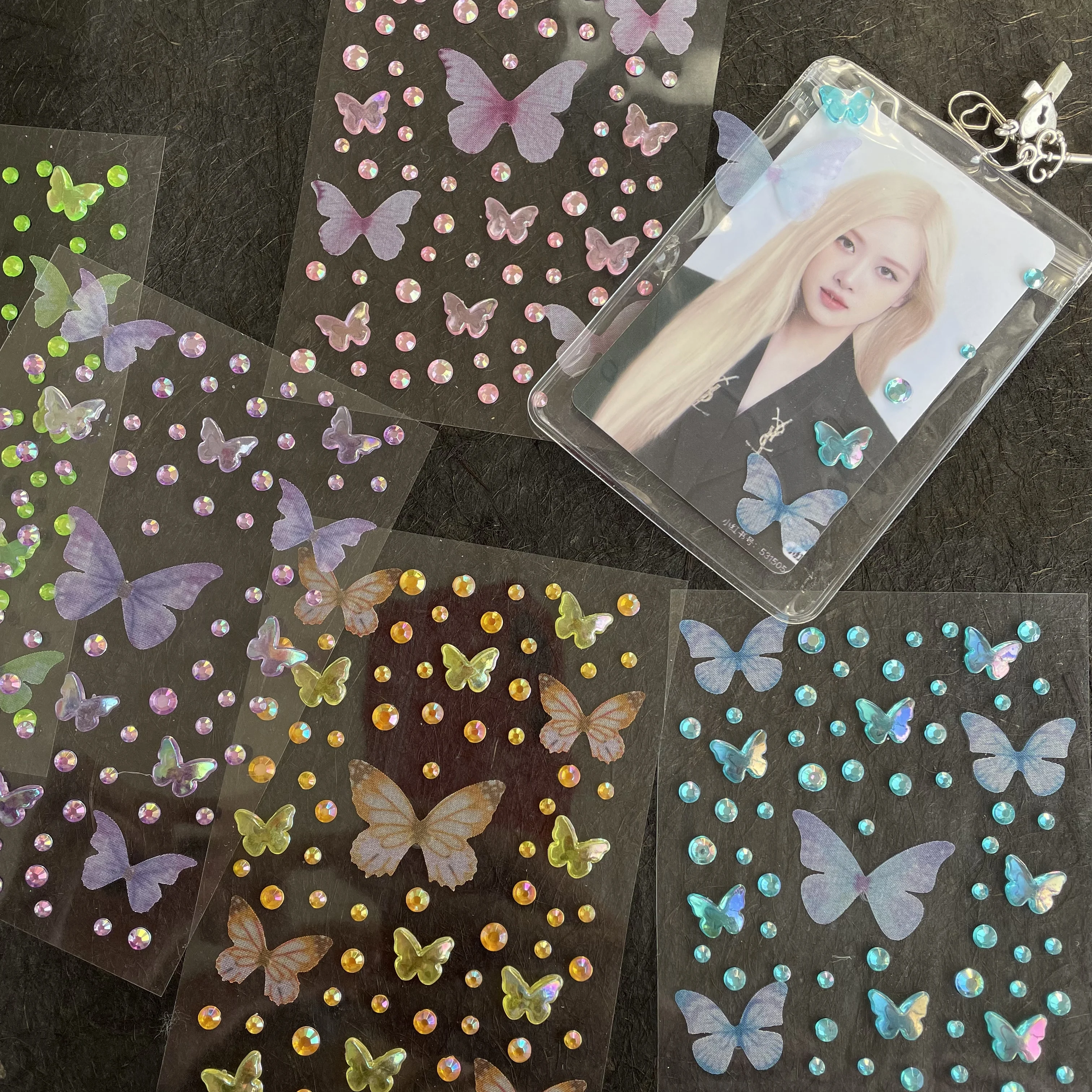 5 Ice-transparent tulle butterfly diamond stickers colorful children's stage decoration stickers girl heart mobile phone desktop