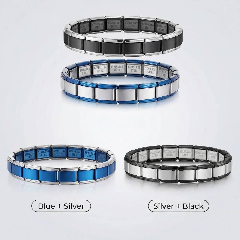 

New Simple and Stylish 18 Pieces Italian Charm Fit 9mm Stainless Steel Modular Bracelet Men and Women Jewelry Wholesale
