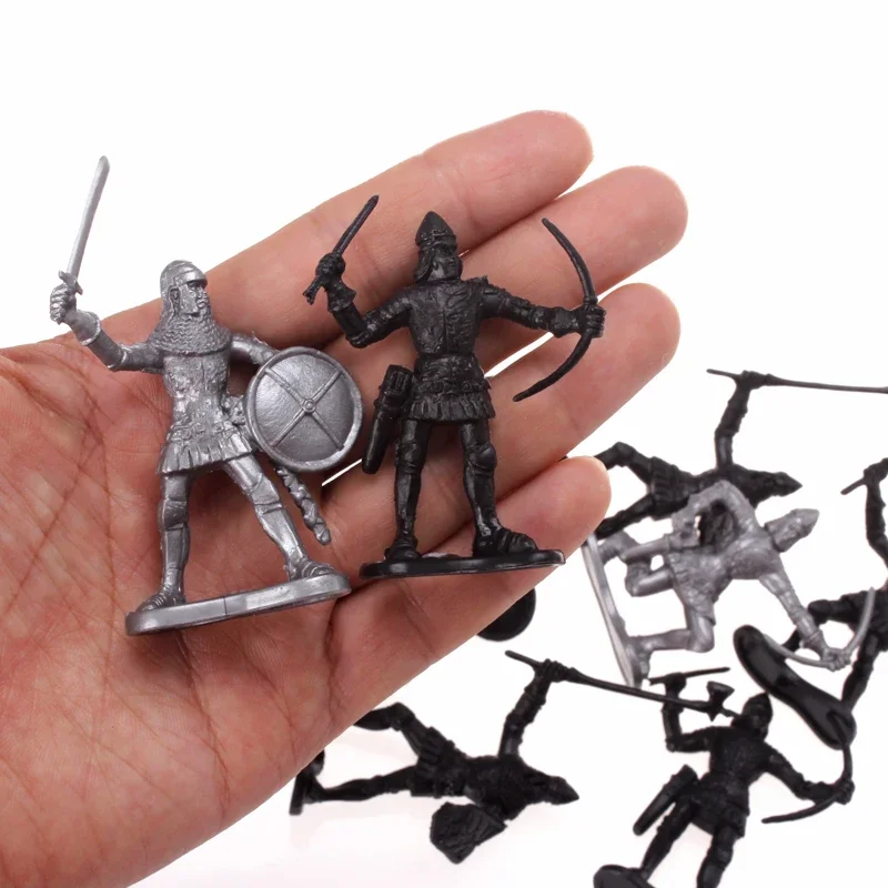 28Pcs/Set Medieval Knights Warriors Horses kit Roman Cavalry  Soldier Figures Static Model Playset Playing On Sand Castles Toy