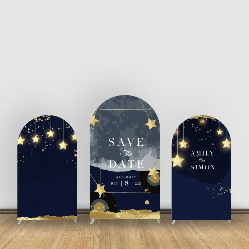 Starry&Moon Theme Arch Backdrop Cover Romantic Art Wedding Table Center Decoration Photography Background Print Elastic Fabric