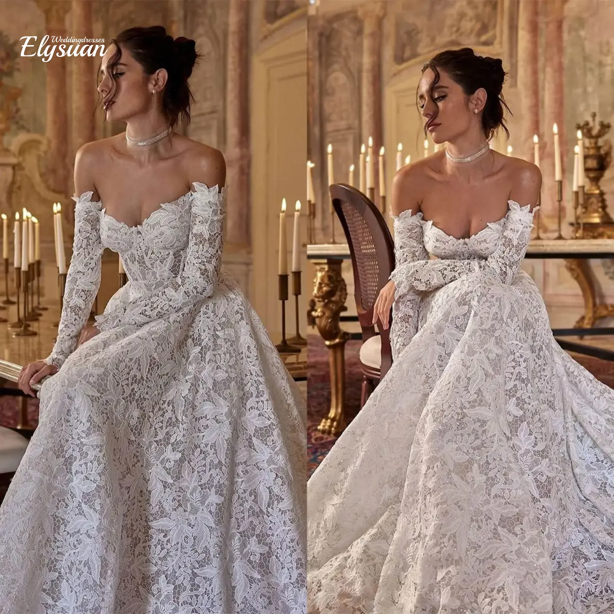 

Customized Magnificent A Line Wedding Dresses 3D-Flower Appliques Lace Backless Bridal Gown Sweep Train Vestidos De Novia