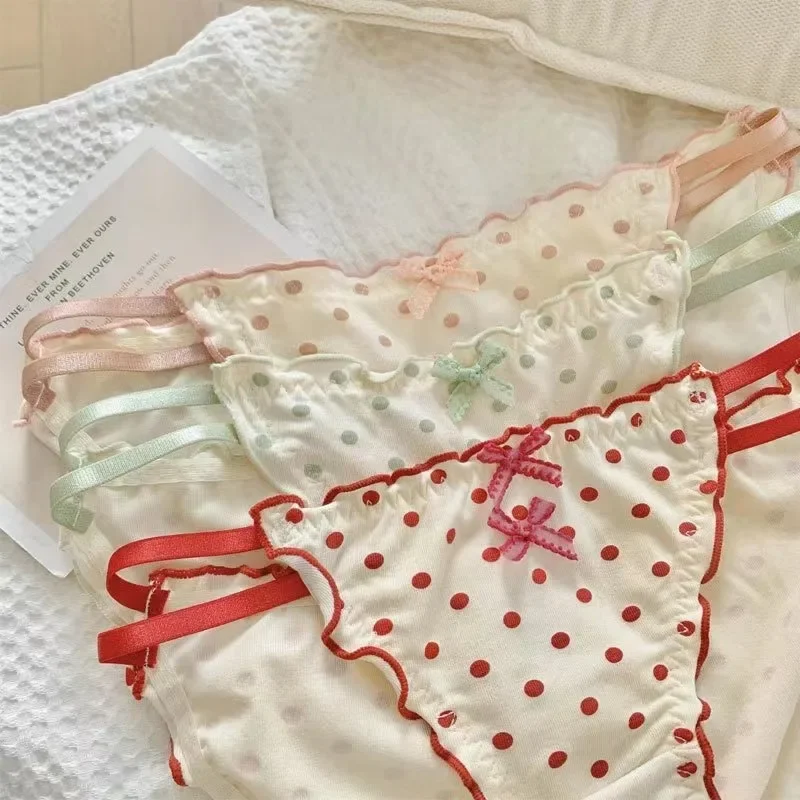 New Sweet Girls' Underwear Underpants Japanese Wave Dot Girl Pure Desire Wind Women's Hip Wrap Sexy Thin Belt Triangular Briefs