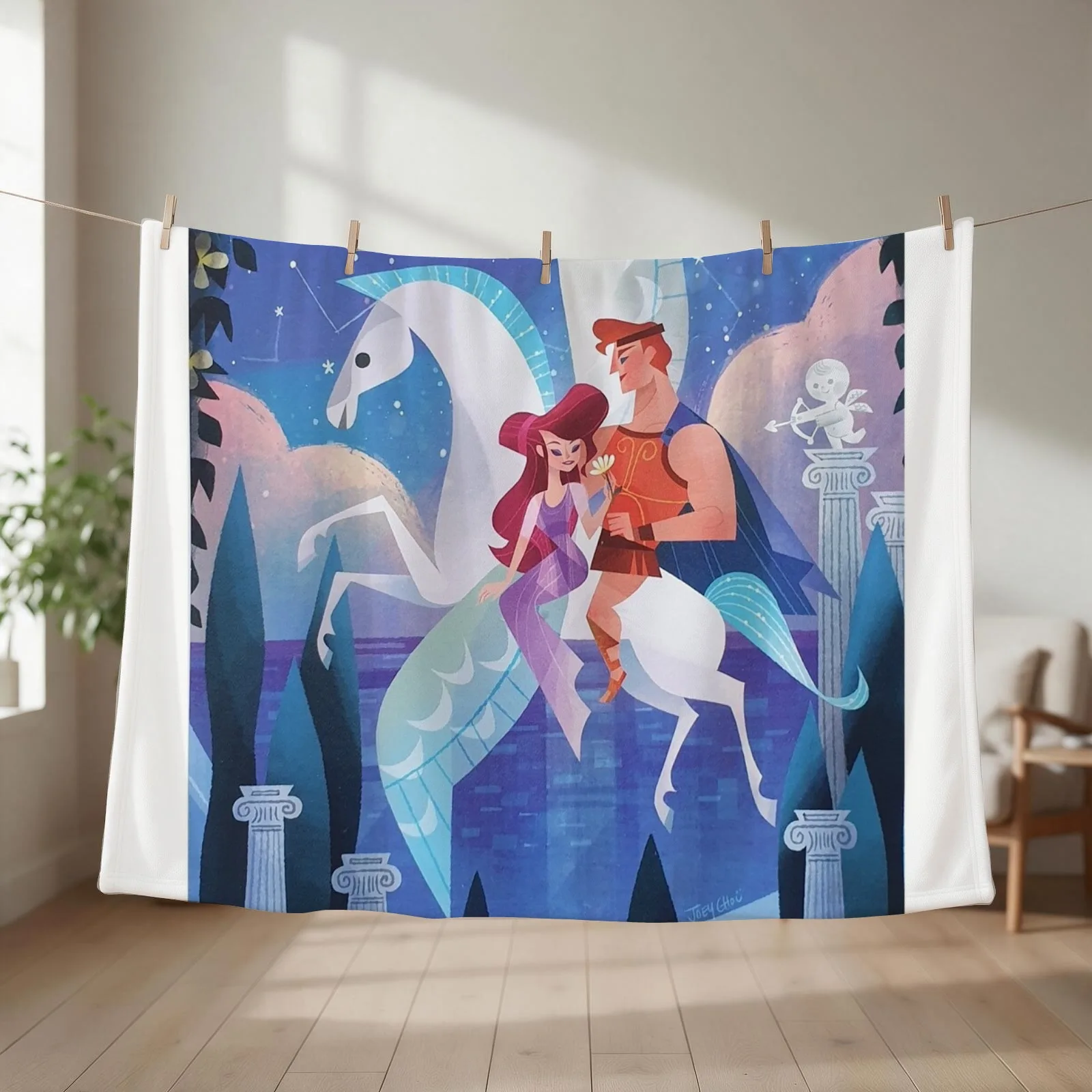 Hercules, Meg & Pegasus Throw Blanket couch cozy soft plush fuzzy picnic outdoor blanket