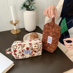 Floral Print Cosmetic Bag Girl Pencil Case Corduroy Makeup Bags for Women Travel Toiletry Bag Storage Bag Organizer Beauty Case