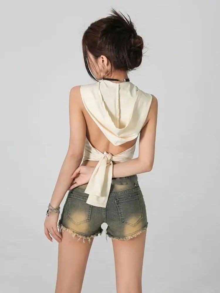 Y2k سترة 2025 ملابس نسائية مقنعين بلون مثير تيز موضة الصيف كاميس ضمادة عارية الذراعين مقنعين المحاصيل الدبابات Ropa Mujer