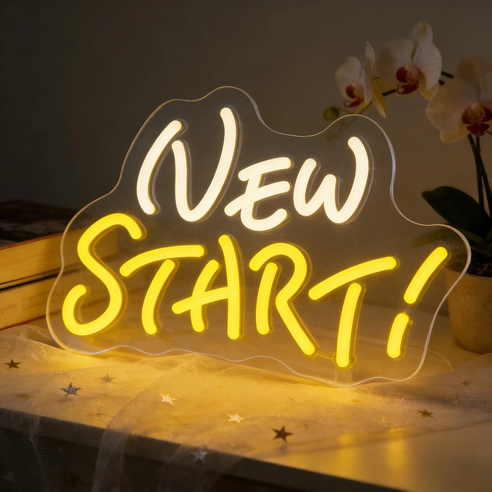 

Неоновая вывеска New Start LED для стен: для спальни, гостиной, свадебной вечеринки, домашнего декора. Вдохновляющее романтическое атмосферное освещение. Подарок.