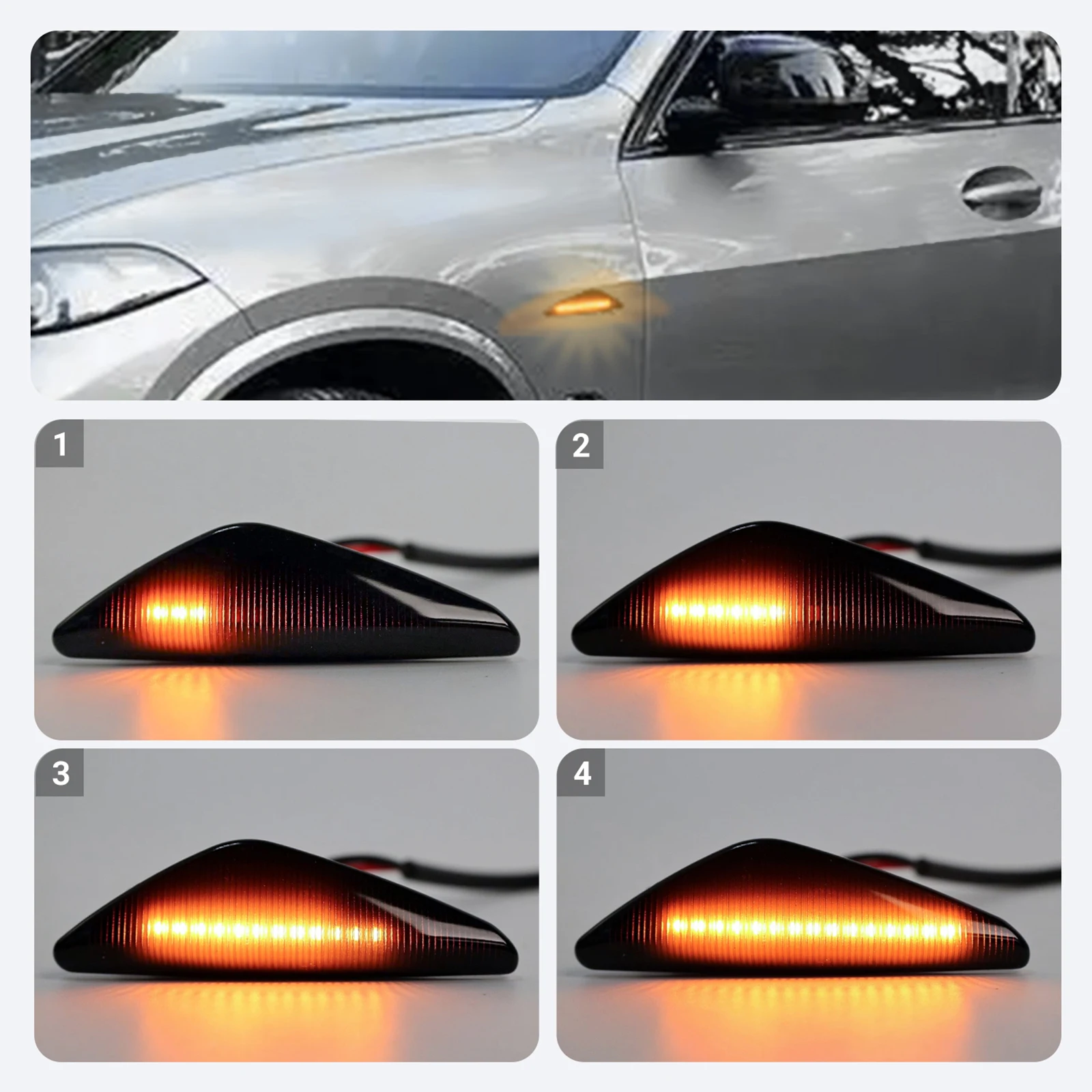2x 12V 3000K Flowing Side Repeater Lamp Dynamic LED Side Marker Light Panel Lamp Canbus Error Free For BMW X3 F25 X5 E70 X6 E71