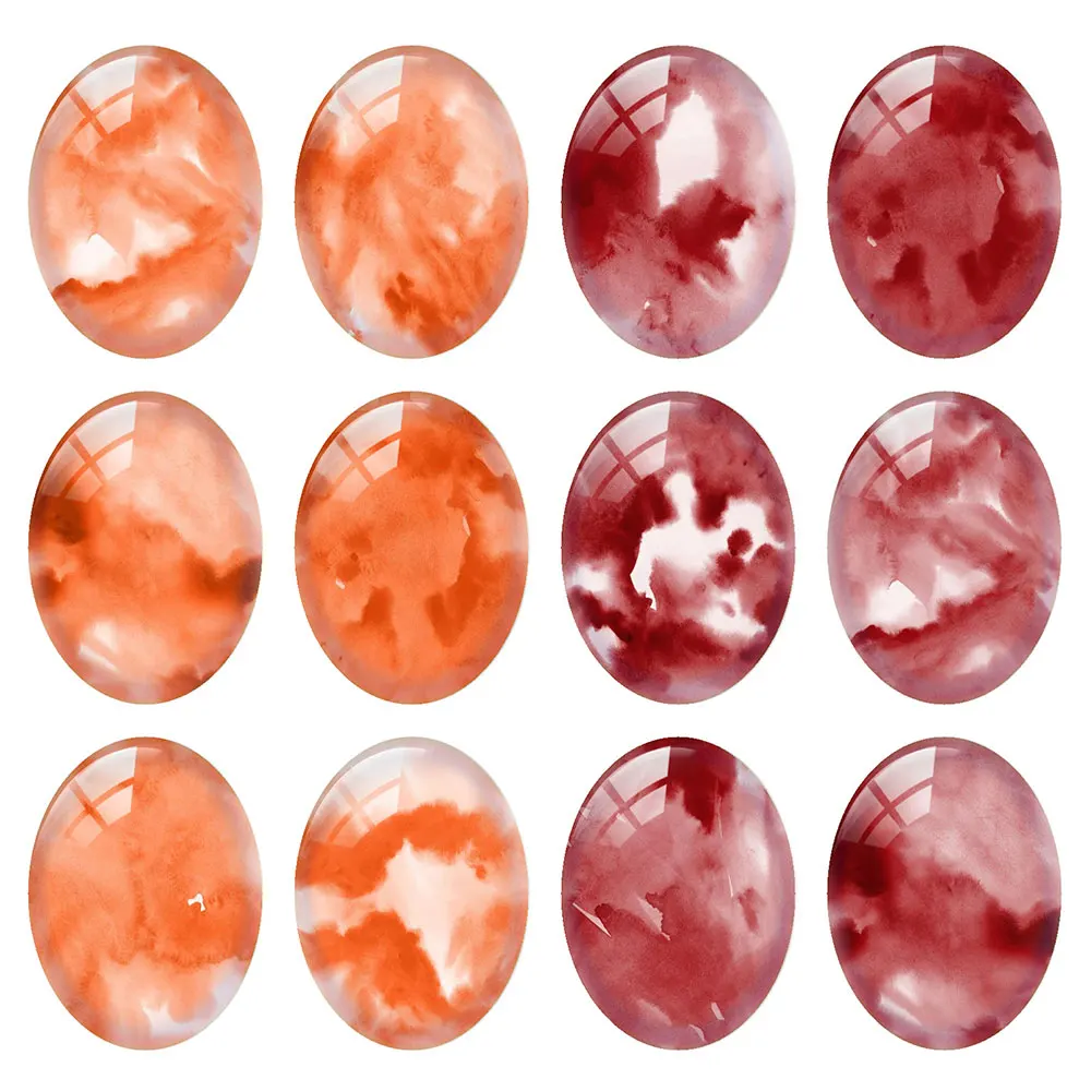 Random Mixed Round/Oval/Square Orange Burgundy Watercolor Wash Photo Glass Cabochon Flatback Demo Cameo For Diy Jewelry Making