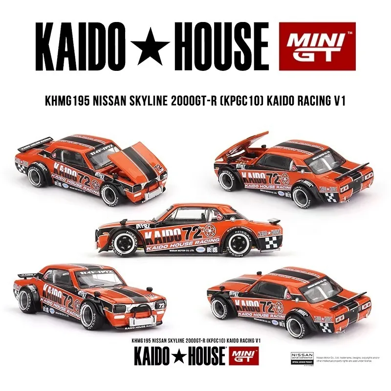 

MINIGT KHMG 195 1:64 Nissan Skyline 2000 GT-R KPGC10 Kaido Racing V1 Kaido House Открывающийся капот Литая под давлением модель автомобиля
