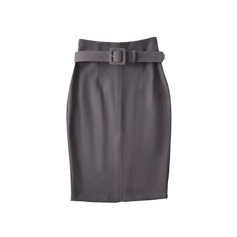 Pencil Skirt Belt Midi Length Sweet with Private Celebrity Style Patchwork Slight Stretch Suit Skirts for Women