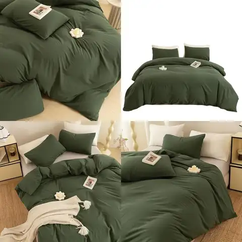 Set copripiumino Queen Size 100% cotone lavato con cerniera, 2 federe, biancheria da letto morbida, traspirante e accogliente verde avocado