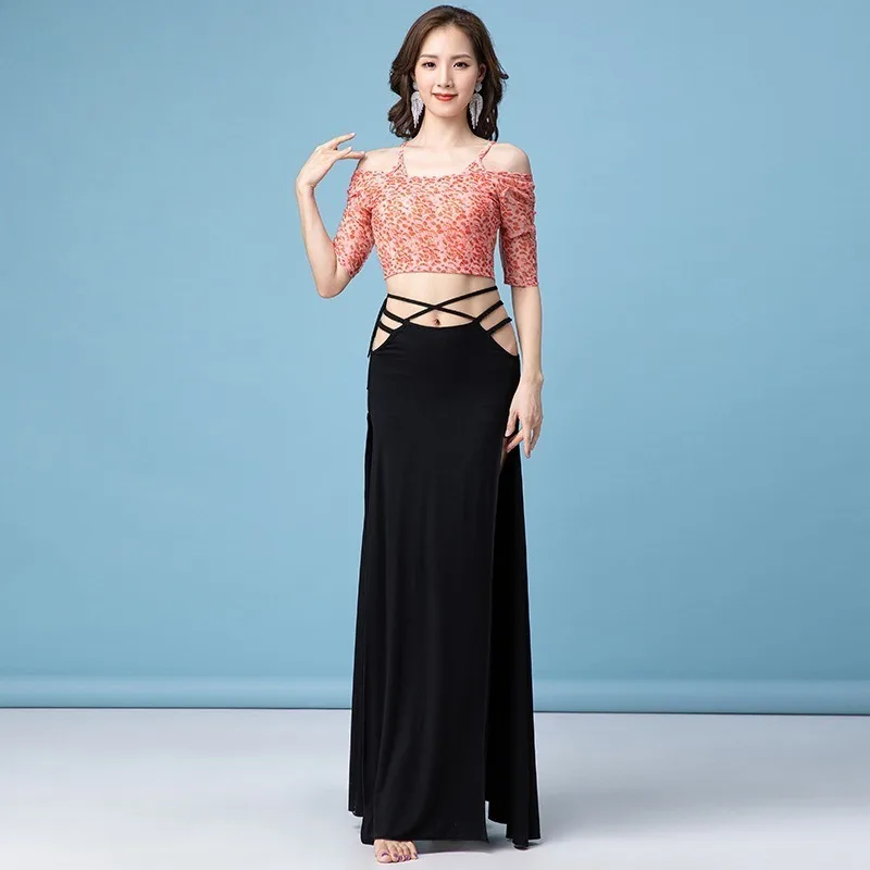 

Новый сексуальный топ для танца живота по индивидуальному заказу, юбка с разрезом, наряд для выступлений, одежда для восточных танцев, тренировочный наряд, женские костюмы