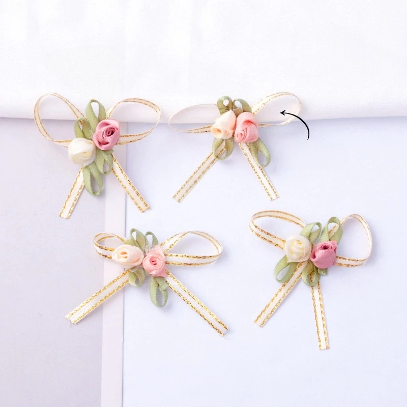 

1 шт., лента с цветком розы, трехмерный бант, лента ручной работы «сделай сам», детские аксессуары, корсаж, десертное украшение