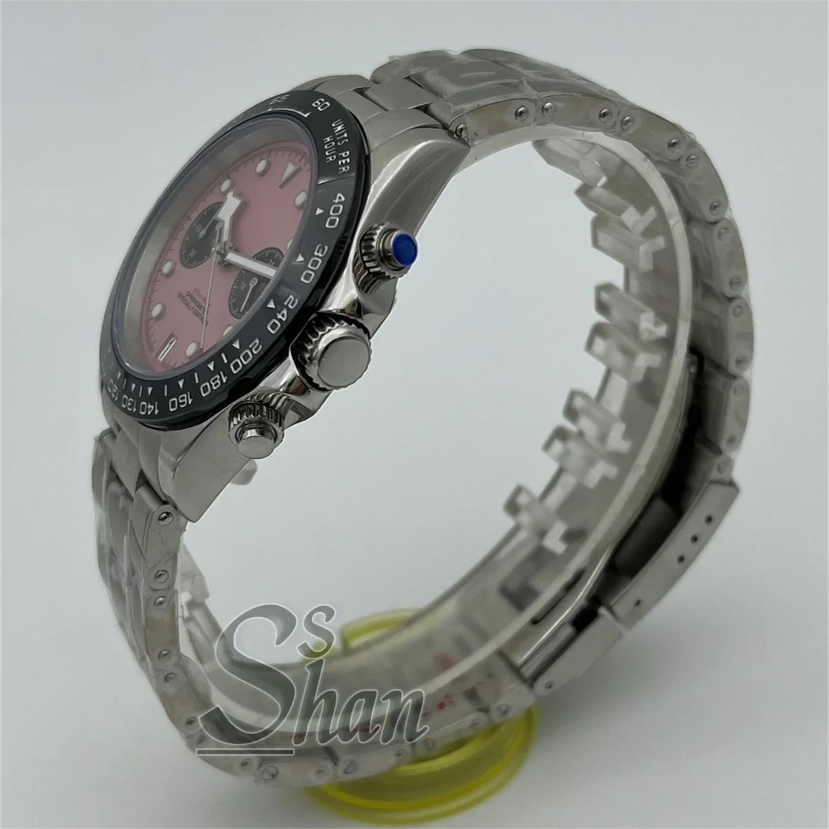 39 مللي متر VK64 كوارتز ساعة كرونوغراف رجالية زجاج الياقوت أسود وردي أبيض أزرق أصفر مينا 5 أيدي C3 الانارة تاريخ الساعة 6