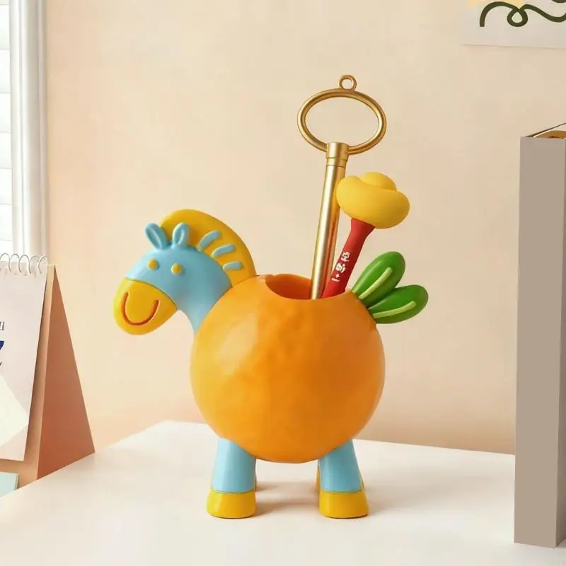 Cartoon Horse Resin Pen Cup Desk Pencil Organiser Makeup Brush Storage Container For Halloween Party Table Decoration