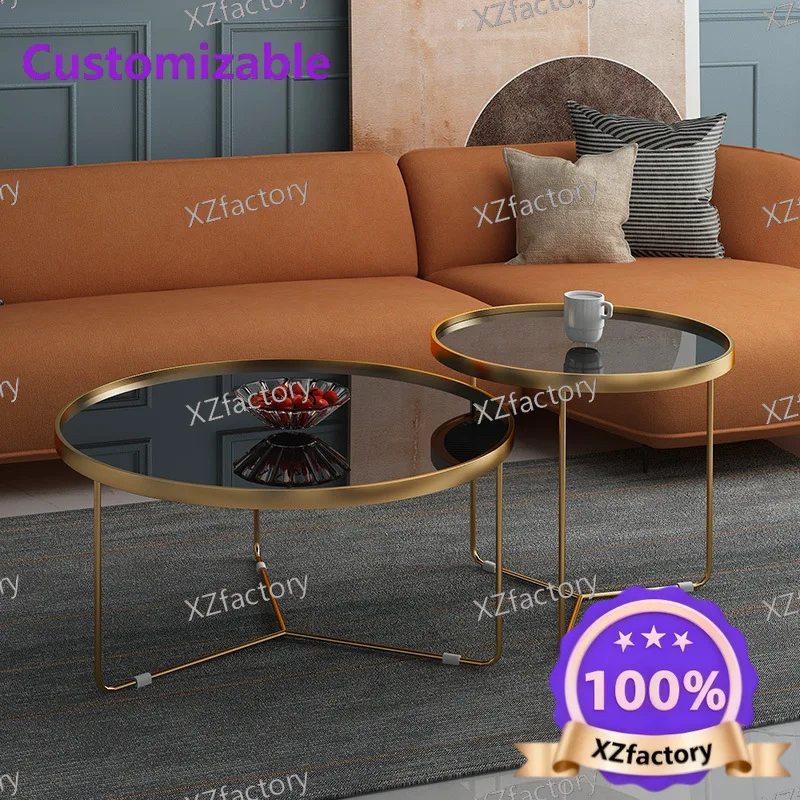 Factory Direct 2026 Top RatedLiving room wrought iron round glass coffee table small apartment balcony reception stainless steel
