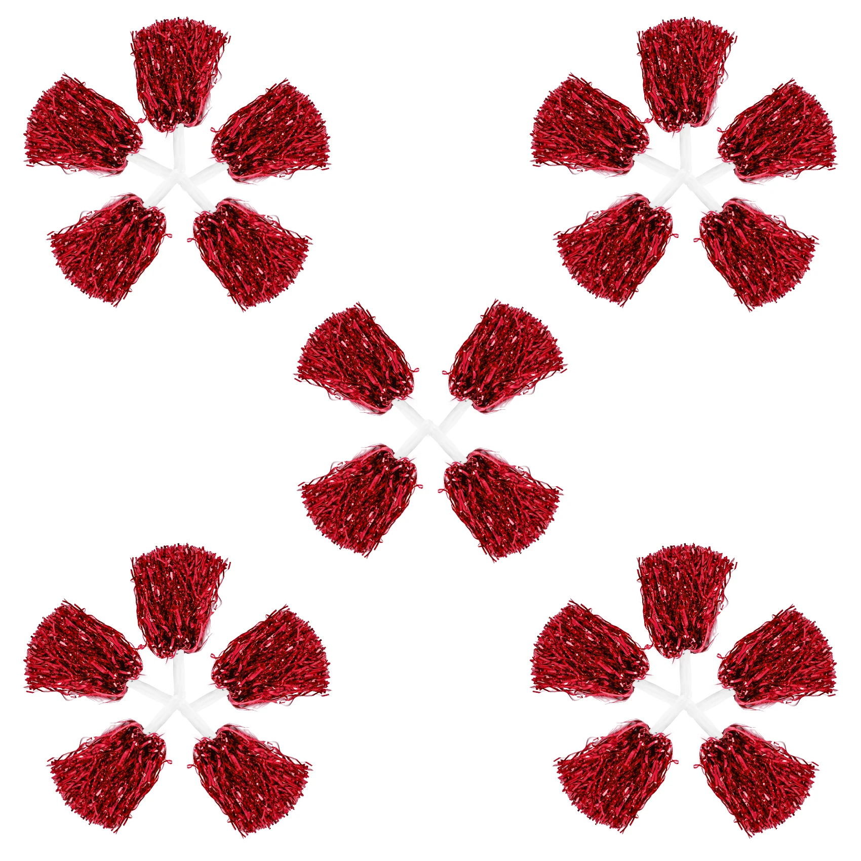 【STOCK】24Pcs Cheerleading Pom Poms Metallic Foil Cheer Pom Poms with Plastic Handle for Adults Kids Cheerleaders Party Red