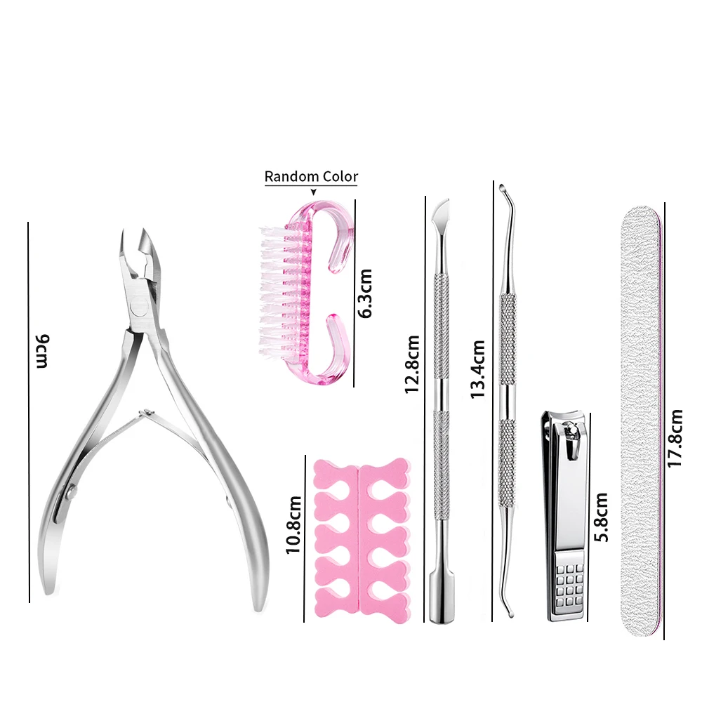 مجموعة مقص أظافر مكونة من 8 قطع مع ملفات أظافر وعازلة من الفولاذ المقاوم للصدأ أدوات تزيين الأظافر لتنظيف فرشاة الغبار ودافعات البشرة وتشذيبها