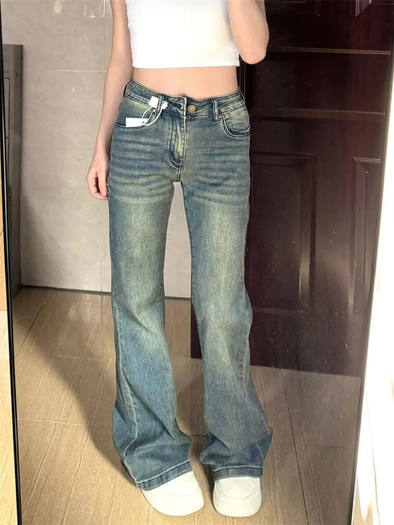 

New Fashion Street Casual Women Jeans Simple Basic Slim Woman Jeans High Waist American Retro Straight Leg Pants Female Chic