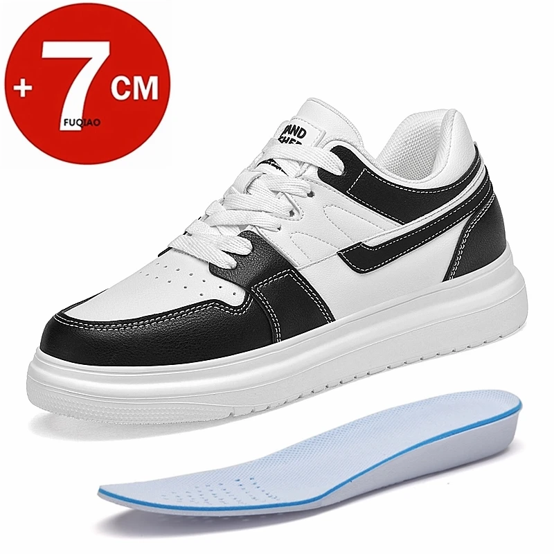 

Fashion Casual Men Cow Leather Sneakers 7cm Invisible Height Elevator Shoes Plus Size Breathable Comfortable Non Slip Sports