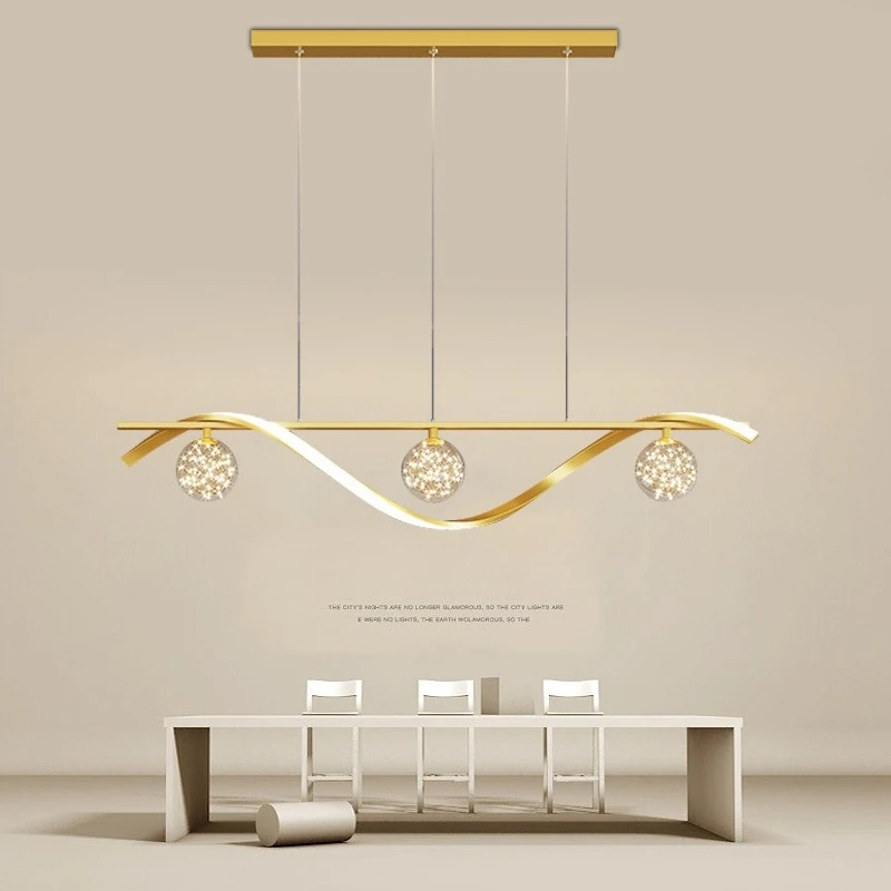 Light Luxury Postmodern Minimalist Pendant Lamps Restaurant Cafe Parlor LED Wavy Hanging Chandeliers Living Dining Room Kitchen