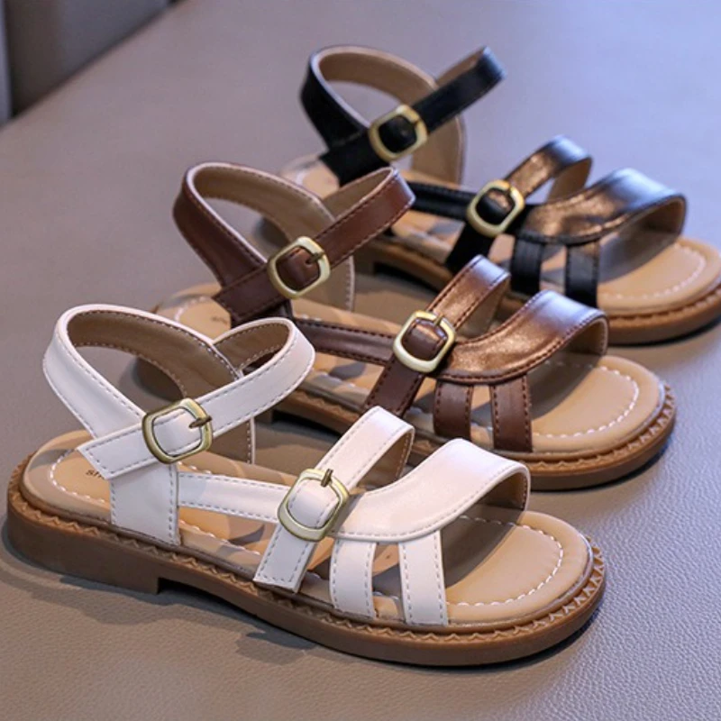New Sandals Fashion Simple Retro Girls' Shoes Summer Flat Lightweight Kid Shoe Classic Elegant Daily Casual 2026 Beach Shoes