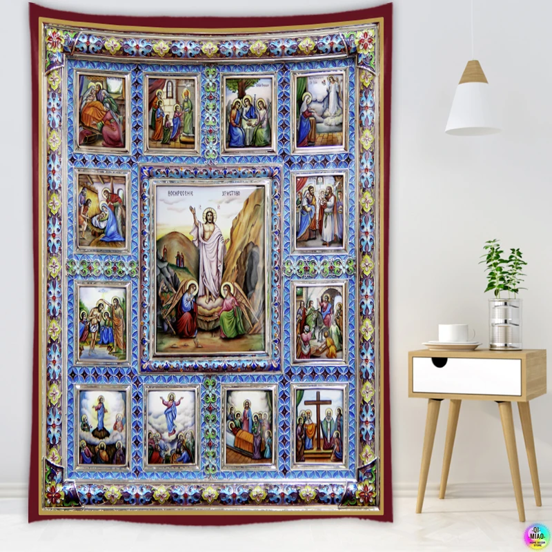 Icon of Christ Tapestry Jesus Easter Wall Decor God Home Decoration  Blessed Virgin Mary Wall Tapestries Christmas Room Decor