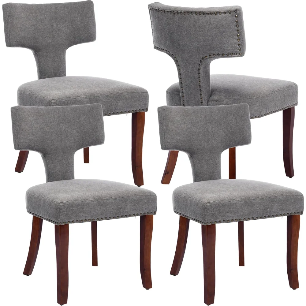 

Set of 4 mid Century Modern Dining Chairs Linen Fabric Upholstered Curved Backrest Dining Room Accent Chairs
