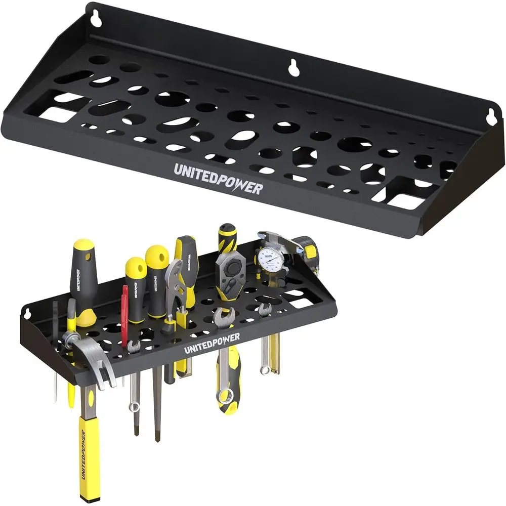 

UNITEDPOWER Wall Mount Tool Storage Rack, Screwdriver Holder, Pliers Organizer, Wrench Utility Shel, 51 Holes or Variety o Small