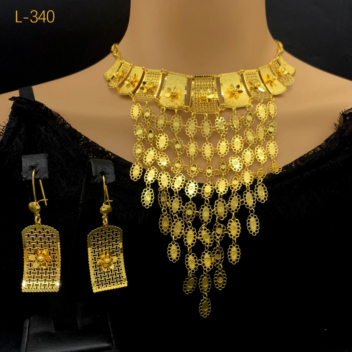 XUHUANG Ethiopian 24K Gold Color Coins Necklace Earring Jewelry Set African Hawaiian Luxury Choker Pendant Set Wedding Gifts