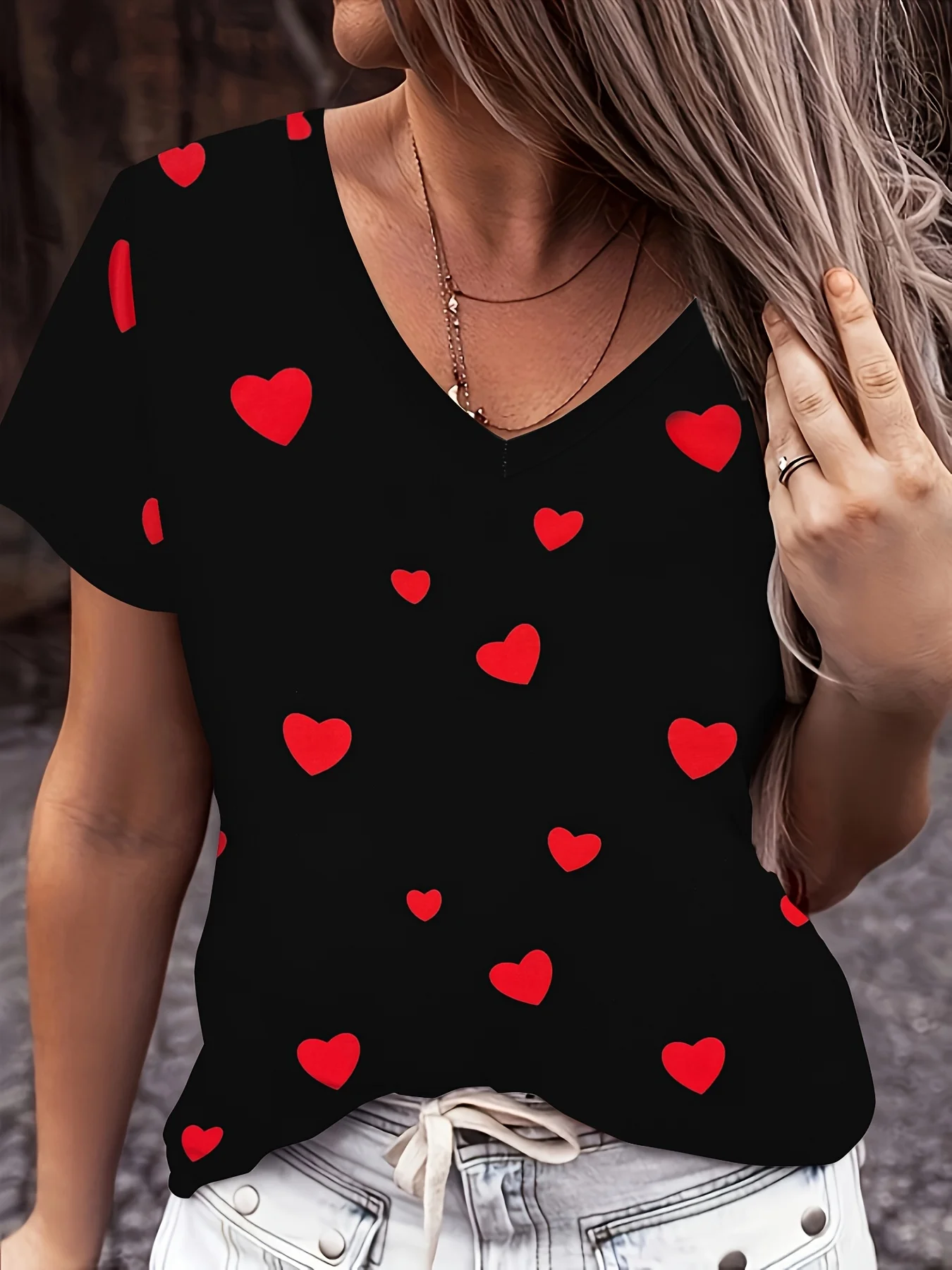 

3D Love Women's T-shirts Leisure Fashion Breathable V-neck Short Sleeve Tops Summer Outdoor Street Daily Trend Female Clothing