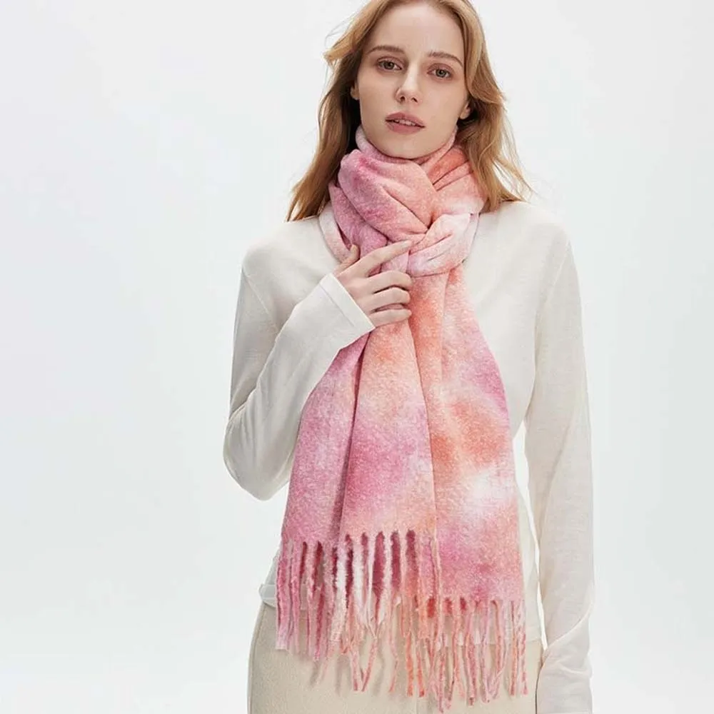 Boucle Yarn Poncho Long Tassel Tie Dye Scarf Boucle Knit Thick Fabric Gradient Shawl Vibrant Hue Soft Touch Fringe Wraps Travel