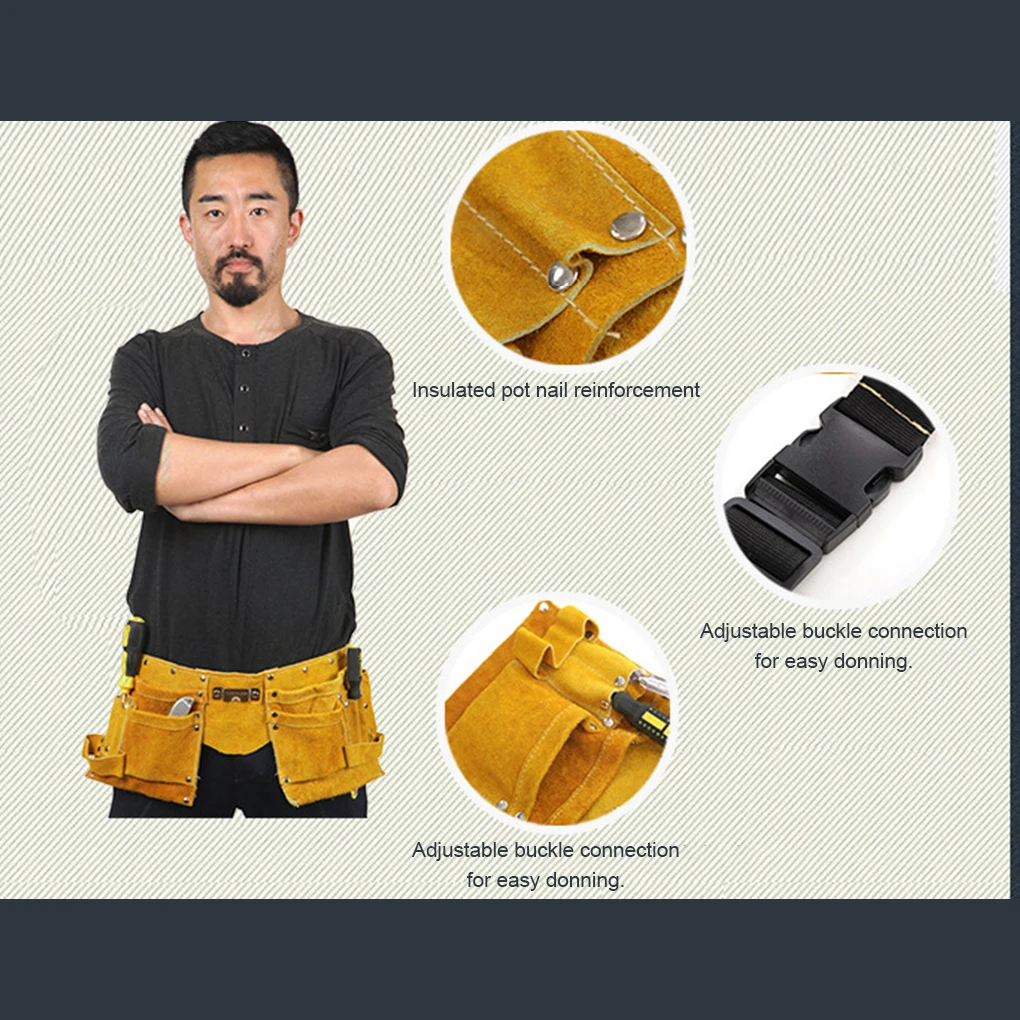 Durable Canvas Cow Skin Made Tool Belt With Multiple Pockets Anti-scalding Storage Release