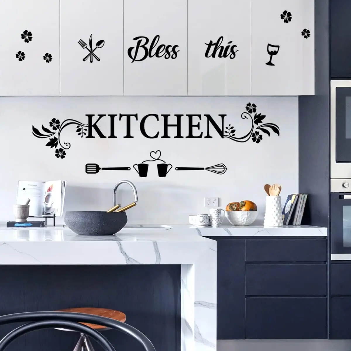 Kitchen Wall Decor Sticker Kitchen Quotes Bless This Kitchen Wall Decals Flower Art Removable DIY Vinyl Wall Stickers for Kitche