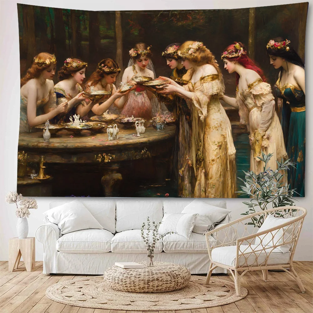 Beautiful beach girls, boys and girls singing and dancing, background decorations, tapestries, home decor