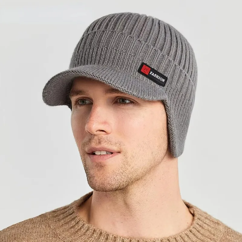 Neue Winter Männer Hut Im Freien Ohr Schutz Warme Dicke Fahrrad Gestrickte Kappe Schal Winddicht Visiere Baseball Kappe Männlich
