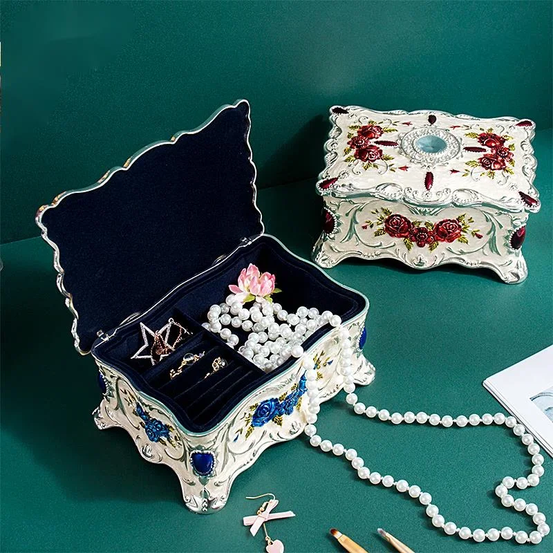 American Style Retro Jewelry Organizer Alloy Diamond Inlaid Makeup Case MultiGrid Storage Boxes Elegant Exquisite Jewelry Stand