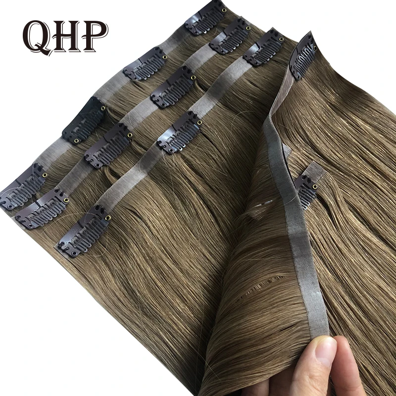 Grampo em extensões do cabelo do plutônio, cabelo humano real, cabelo do Virgin, cabeça reta, cheia brasileira, hairpiece natural, 14-26 polegadas,