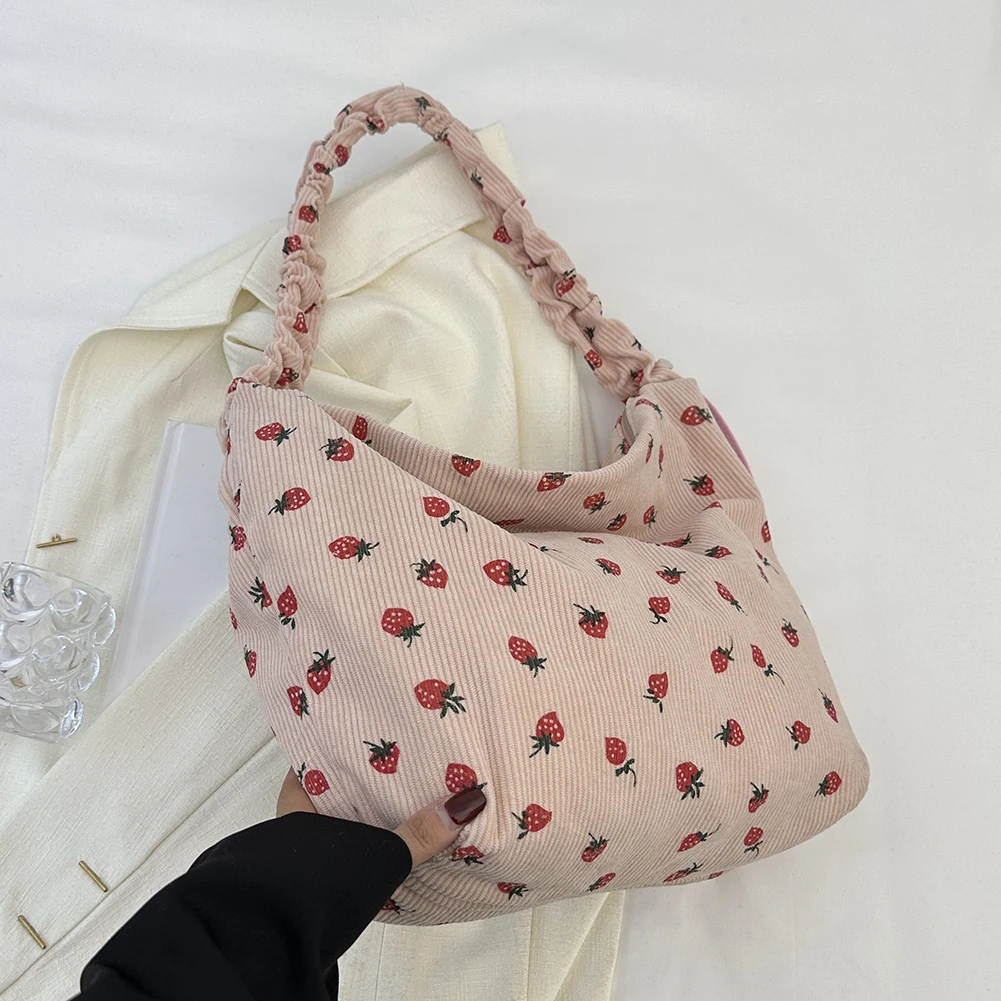 

Women Cute Printing Crossbody Bag with Ruched Strap Simple Hobo Sling Bag Corduroy Large Capacity Female Travel Casual Bag