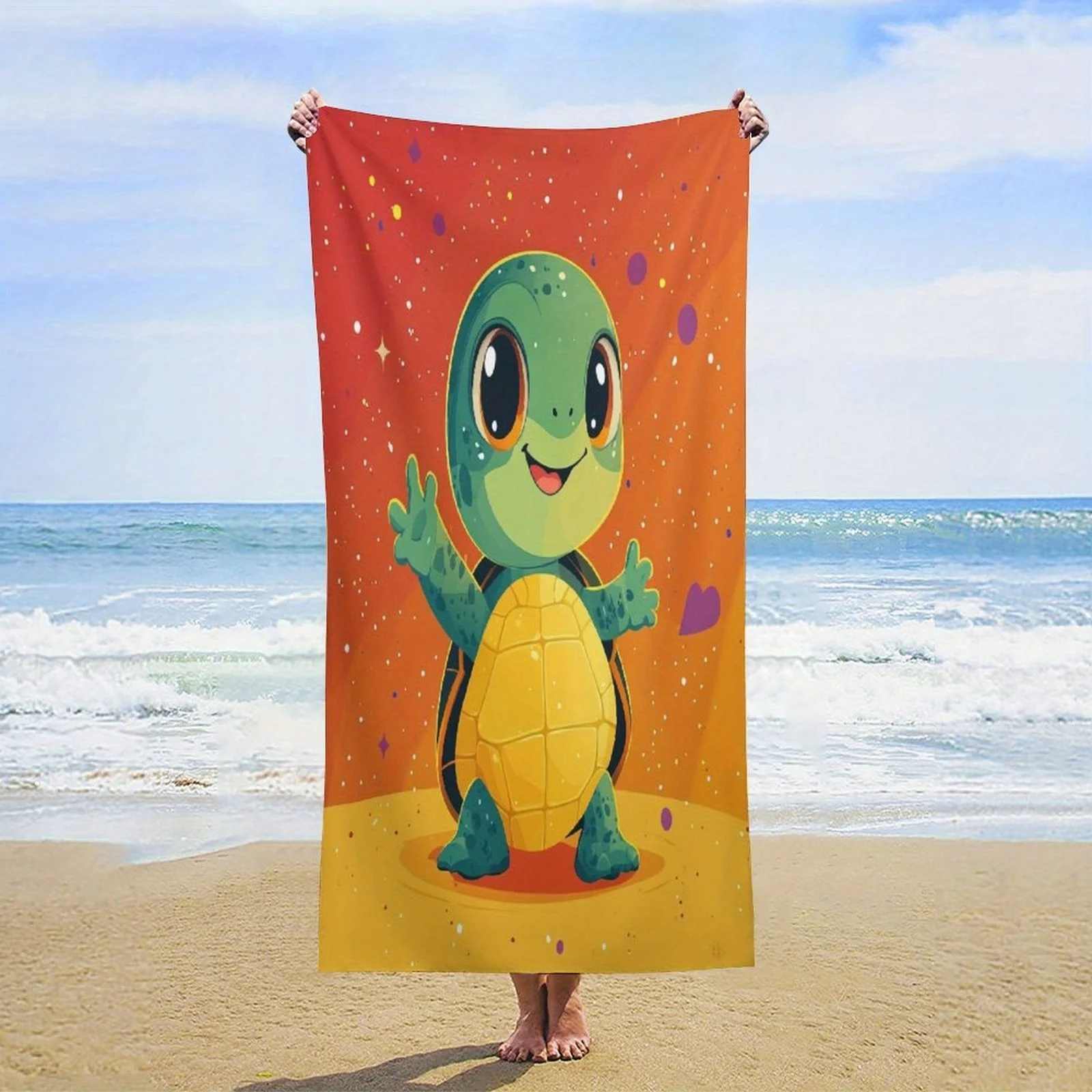 Turtle Space Adventure Themed Beach Towel super Absorbent Quick-Dry Lightweight Microfiber Bath Sport Towel with Vibrant Turtle