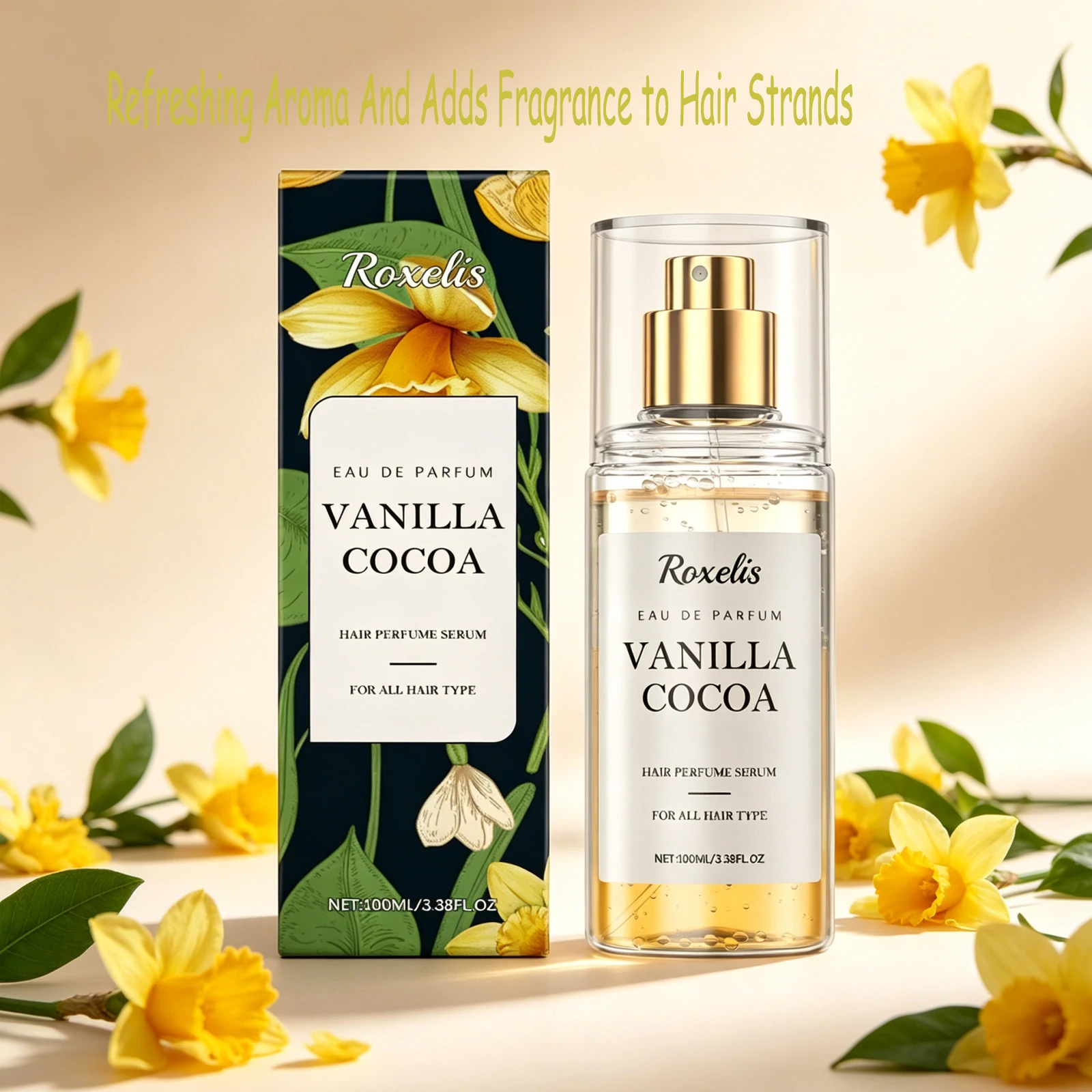 

Roxelis 100ml Vanilla Cocoa Hair Fragrance Spray Body Fragrance Spray Emits Refreshing Aroma And Adds Fragrance to Hair Strands