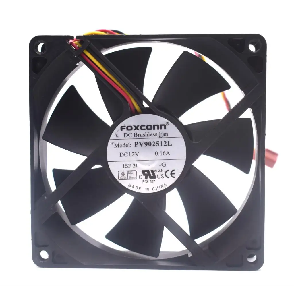 FOXCONN DC 12V 0.16A 3 용 PV902512L, 와이어 92x92x25mm 서버 냉각 팬 9cm