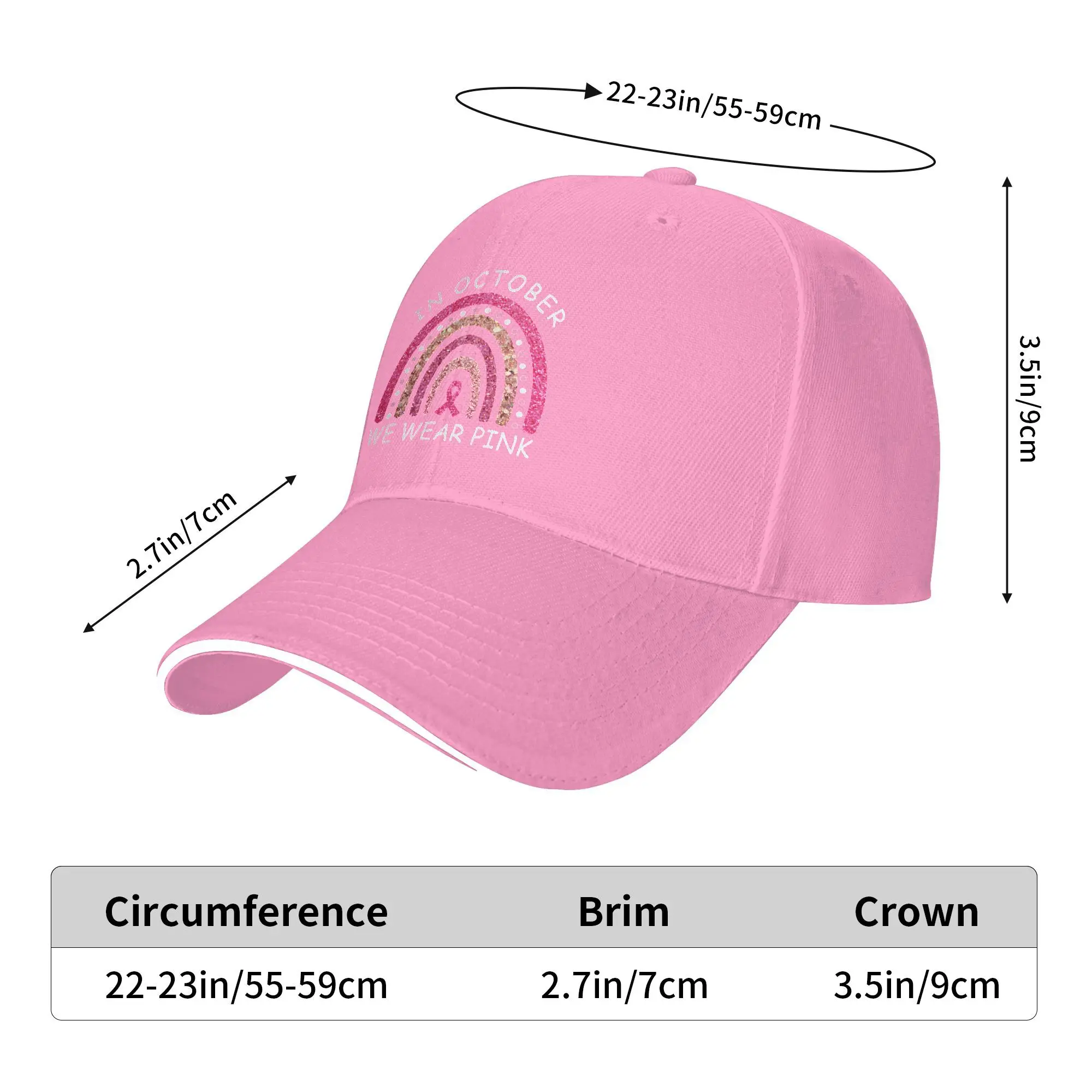أكتوبر نرتدي الوردي قوس قزح سرطان الثدي الوعي الشريط ساندويتش قبعة قبعة بيسبول قبعة Snapback قبعات قبعة قبعات